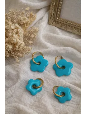 Boucles d’oreilles fleurs bleu lagon duo mère fille – Coffret cadeau comme maman | Lueur de Perles