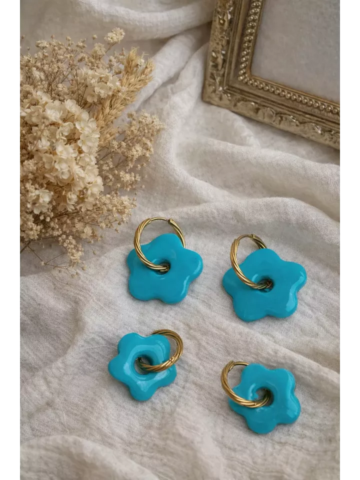 Boucles d’oreilles fleurs bleu lagon duo mère fille – Coffret cadeau comme maman | Lueur de Perles