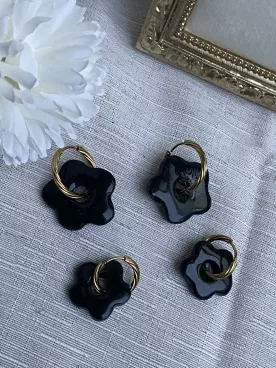 Boucles d’oreilles fleurs noir duo mère fille – Coffret cadeau comme maman | Lueur de Perles