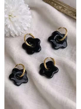Boucles d’oreilles fleurs noir duo mère fille – Coffret cadeau comme maman | Lueur de Perles