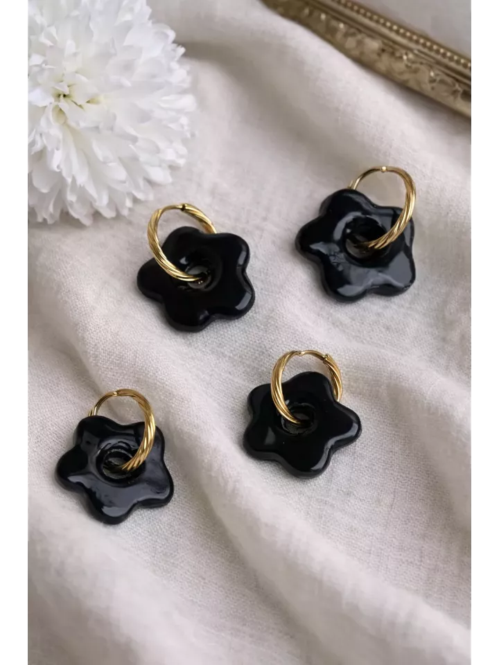 Boucles d’oreilles fleurs noir duo mère fille – Coffret cadeau comme maman | Lueur de Perles