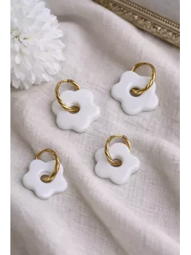 Boucles d’oreilles fleurs blanc nacré duo mère fille – Coffret cadeau comme maman | Lueur de Perles