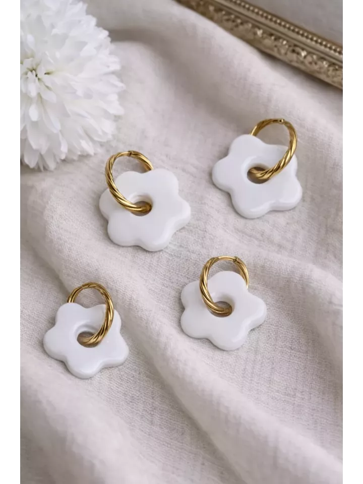 Boucles d’oreilles fleurs blanc nacré duo mère fille – Coffret cadeau comme maman | Lueur de Perles