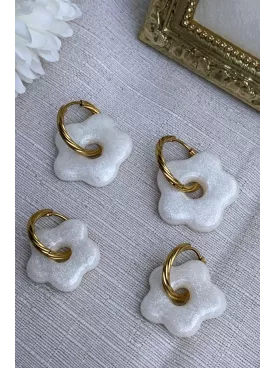 Boucles d’oreilles fleurs blanc paillette duo mère fille – Coffret cadeau comme maman | Lueur de Perles