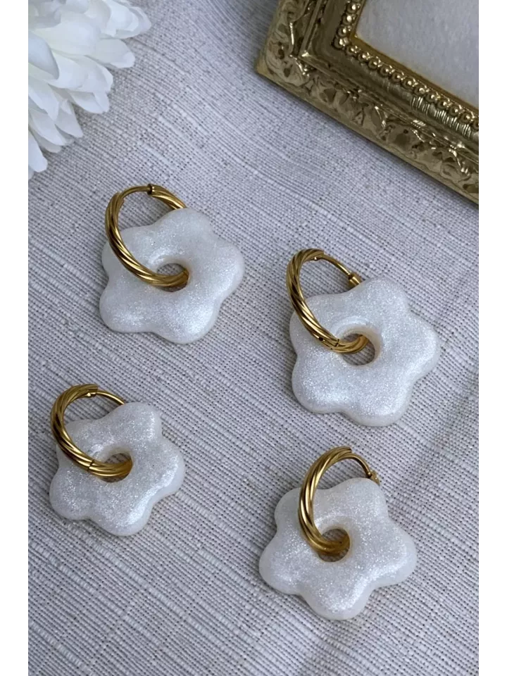 Boucles d’oreilles fleurs blanc paillette duo mère fille – Coffret cadeau comme maman | Lueur de Perles