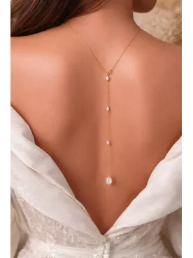 Collier de dos mariage perles d'eau – bijou de mariée élégant -Salto de agua