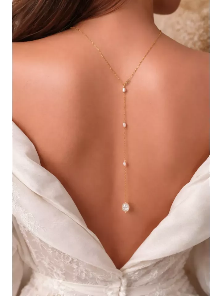 Collier de dos mariage perles d'eau – bijou de mariée élégant -Salto de agua