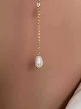 Collier de dos mariage perles d'eau – bijou de mariée élégant -Cascade de cristal