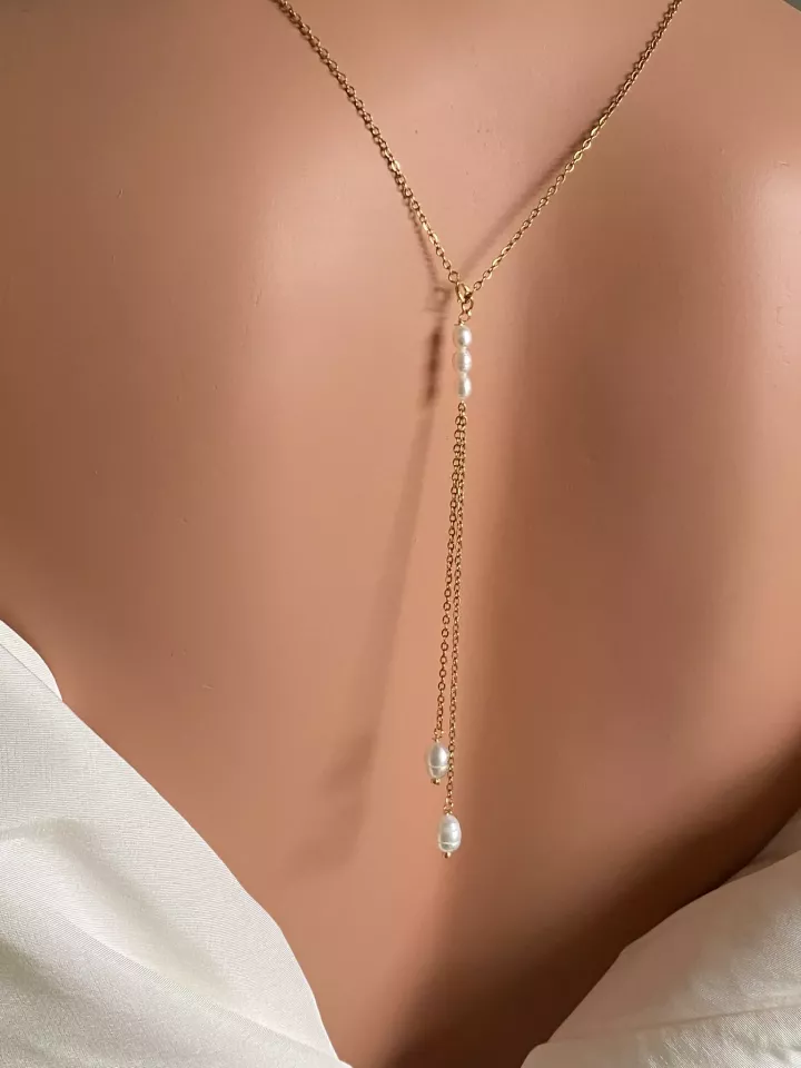 Collier de dos perles d'eau Swarovski  – Bijou de mariée élégant et minimaliste I Refinamiento