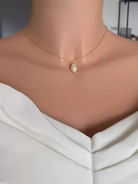 Collier de dos perles d'eau Swarovski  – Bijou de mariée élégant et minimaliste I Trío de gotas