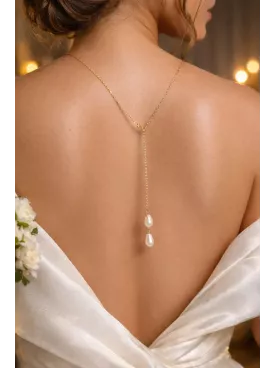 Collier de dos perles d'eau Swarovski  – Bijou de mariée élégant et minimaliste I Trío de gotas