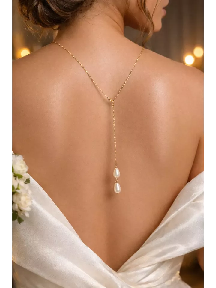 Collier de dos perles d'eau Swarovski  – Bijou de mariée élégant et minimaliste I Trío de gotas