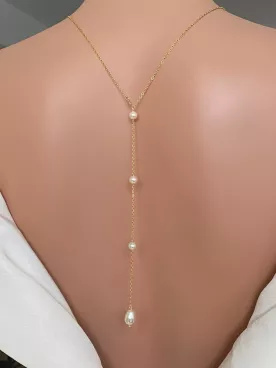 Collier de dos mariage perles d'eau – bijou de mariée élégant - Perlas de la noche