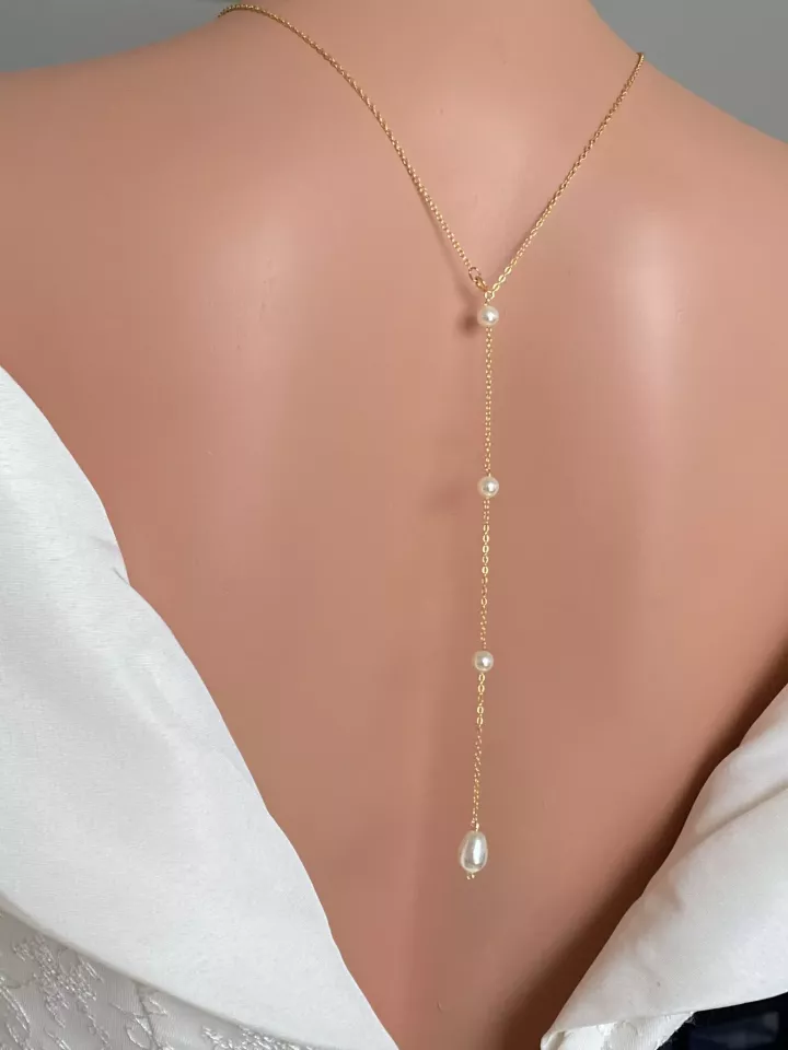Collier de dos mariage perles d'eau – bijou de mariée élégant - Perlas de la noche