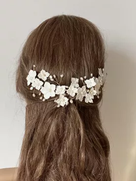 Ornement cheveux mariée fleurs ivoire et perles | Accessoire mariage romantique- Romane