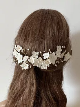 Ornement cheveux mariée fleurs ivoire et perles | Accessoire mariage romantique- Romane