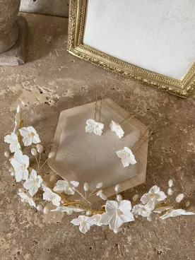 Ornement cheveux mariée fleurs ivoire et perles | Accessoire mariage romantique- Romane