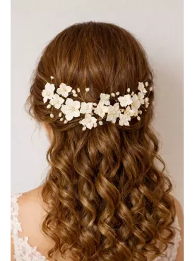 Ornement cheveux mariée fleurs ivoire et perles | Accessoire mariage romantique- Romane