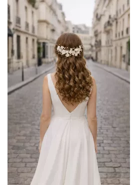Ornement cheveux mariée fleurs ivoire et perles | Accessoire mariage romantique- Romane
