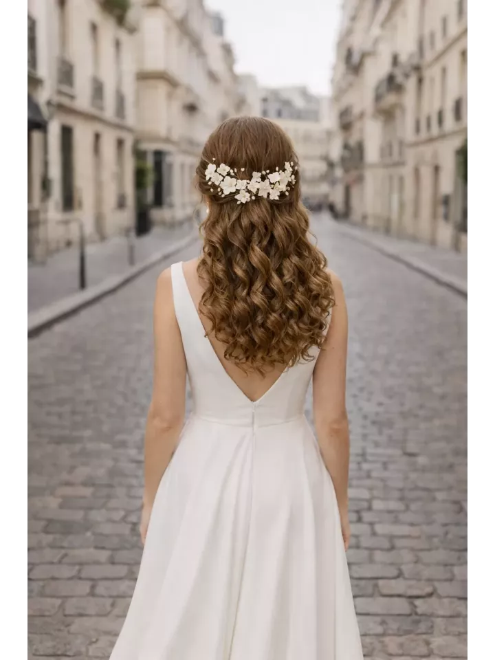 Ornement cheveux mariée fleurs ivoire et perles | Accessoire mariage romantique- Romane
