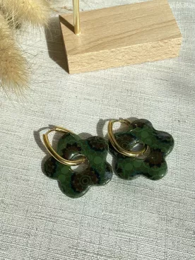 Boucles d’oreilles Émeraude Mandala – Créoles bohème vintage vert profond
