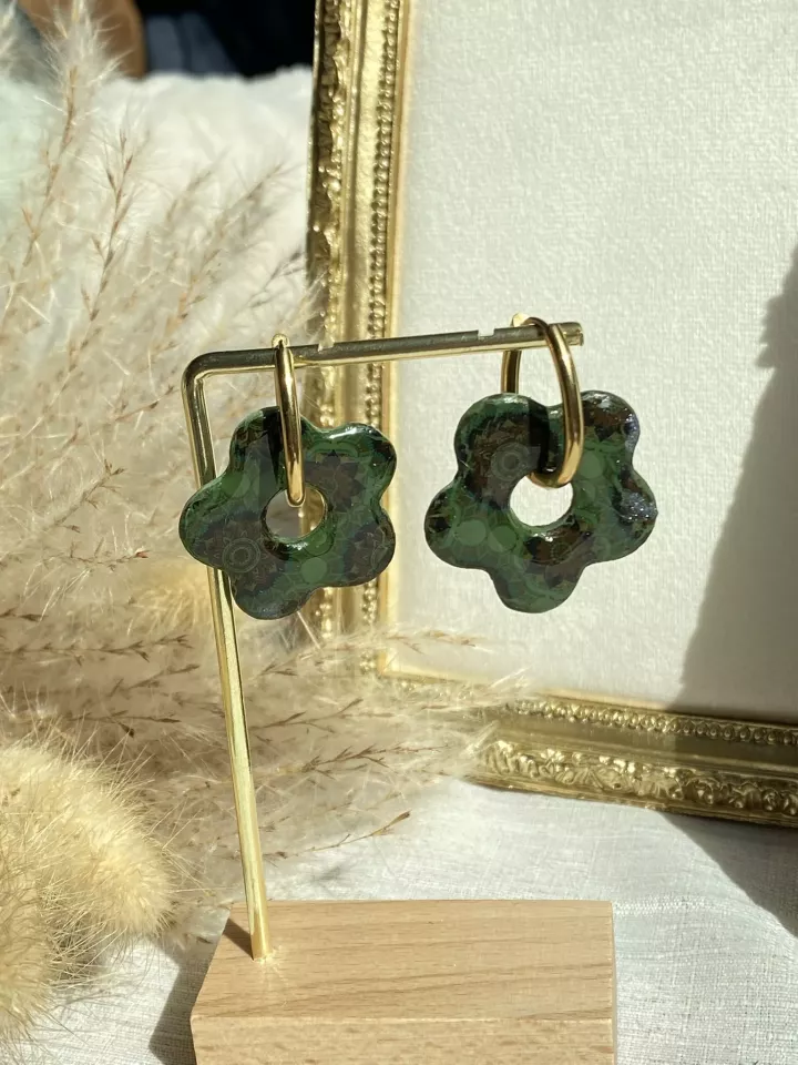 Boucles d’oreilles Émeraude Mandala – Créoles bohème vintage vert profond