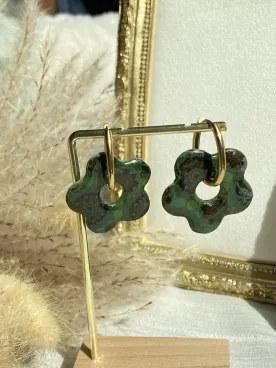 Boucles d’oreilles Émeraude Mandala – Créoles bohème vintage vert profond
