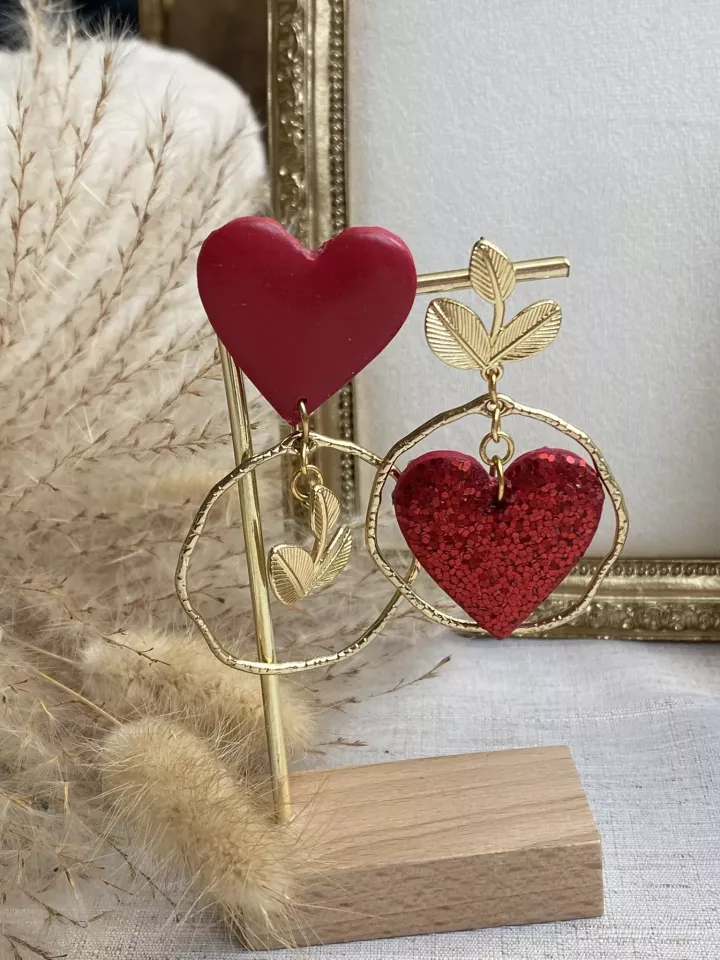 Boucles d’oreilles Cœur Passion – Rouge éclat & doré romantique