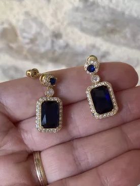 Boucles d’oreilles Saphir Élégance – Cristal bleu profond & éclat doré