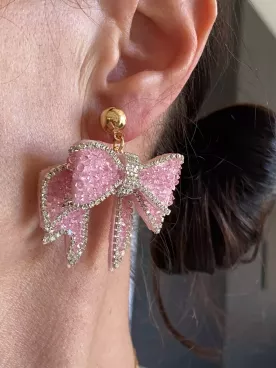 Boucles d’oreilles Nœud Rose Scintillant – Strass & style glamour féminin
