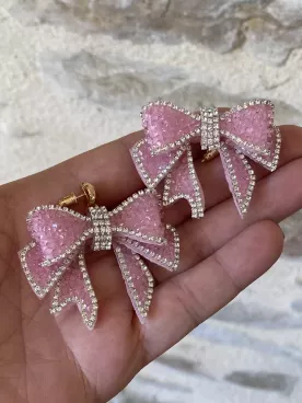 Boucles d’oreilles Nœud Rose Scintillant – Strass & style glamour féminin