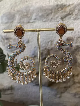 Boucles d’oreilles Hippocampe doré à cristaux scintillants