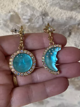 Boucles d’oreilles lune et soleil turquoise à perles – Style céleste et lumineux