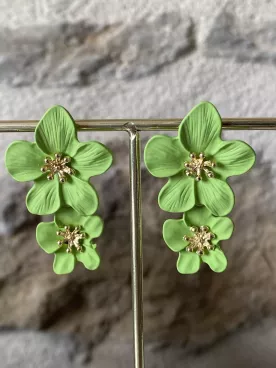 Boucles d’oreilles fleurs vertes et dorées – Style nature chic lumineux