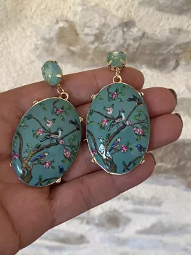 Boucles d’oreilles xxl oiseaux & fleurs – Élégance poétique et charme naturel