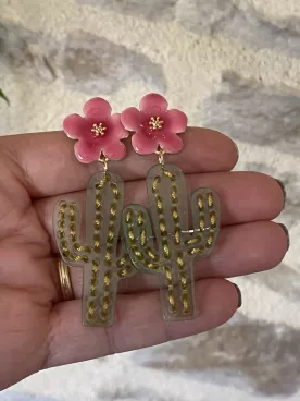 Boucles d’oreilles cactus & fleur – Élégance ludique et charme coloré