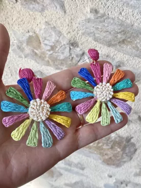 Boucles d’oreilles fleurs XXL multicolores – Bijou coloré et original
