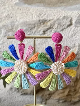 Boucles d’oreilles fleurs XXL multicolores – Bijou coloré et original