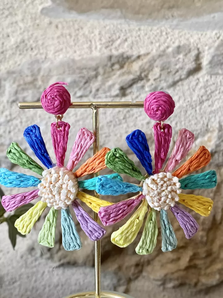 Boucles d’oreilles fleurs XXL multicolores – Bijou coloré et original