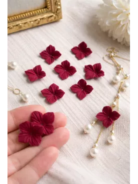 Lot de 10 fleurs d’hortensia bordeaux en porcelaine froide souple – Idéal DIY & loisirs créatifs