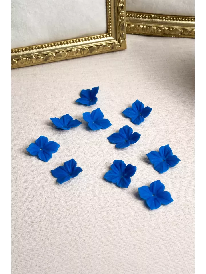 Lot de 10 fleurs d’hortensia  bleu profond en porcelaine froide souple – Idéal DIY & loisirs créatifs