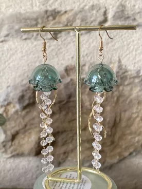 Boucles d’oreilles Méduse XXL vert d’eau – Bijou oversize look été
