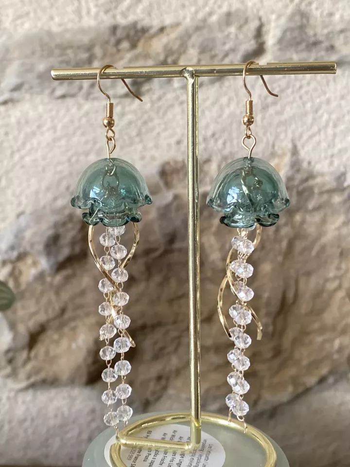 Boucles d’oreilles Méduse XXL vert d’eau – Bijou oversize look été