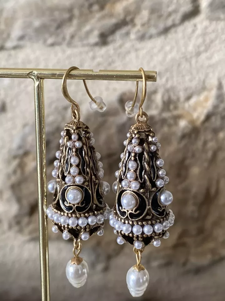 Boucles d’oreilles Marrakech Noir & Perles
