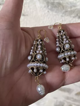 Boucles d’oreilles Marrakech Noir & Perles