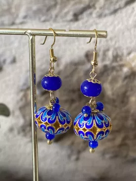Boucles XXL Bleu & Doré – Inspiration Maroc