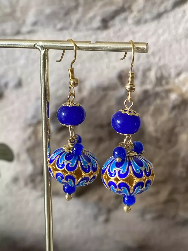 Boucles XXL Bleu & Doré – Inspiration Maroc