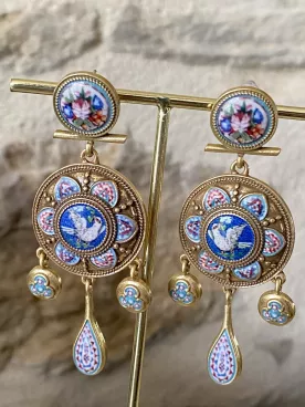 Boucles d’oreilles XXL Médaillon Doré & Bleu – Inspiration Maroc