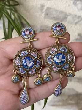 Boucles d’oreilles XXL Médaillon Doré & Bleu – Inspiration Maroc