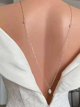 Collier de dos mariage en cristal – Bijou dos nu élégant pour mariée- Dos de Lune